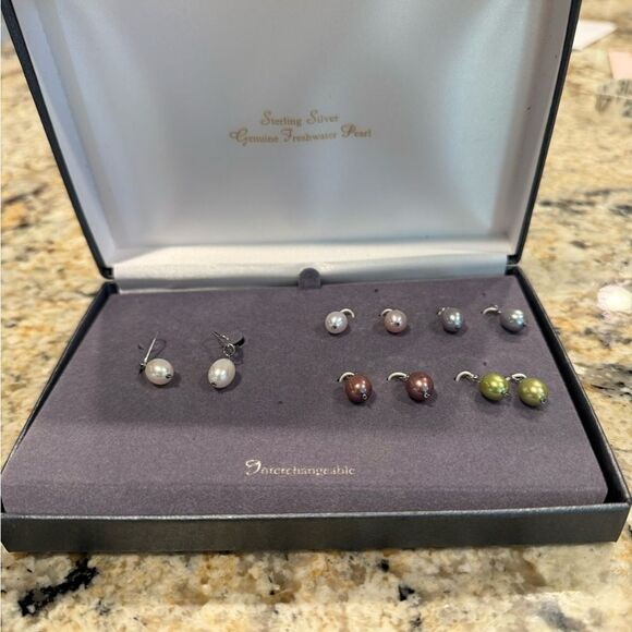 Fresh water pearls Interchangeable Sterling Silver Pearl Earrings Set - Picture 8 of 11